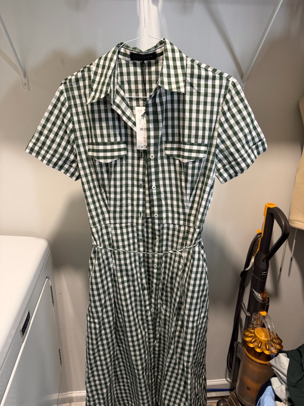 Zara Green Gingham Maxi Shirt Dress with Tie Waist - Picture 2 of 4